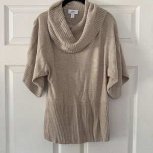 LOFT oatmeal short sleeve cowl neck sweater